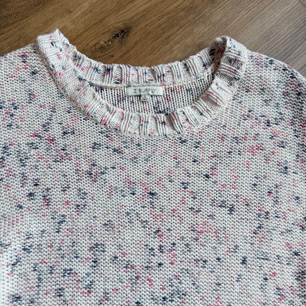 Z Supply Confetti Knit Crewneck Sweater Cream Pink Blue Womens Large - Picture 2 of 5